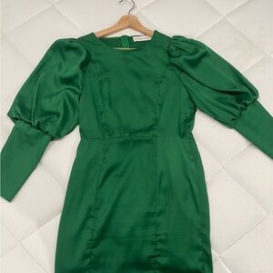 Elegant Green Puff Sleeve Dress